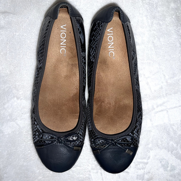 Vionic Women's Ballet Flats Minna Boa Gray Leather Slip On Round Toe Shoe - Picture 1 of 12